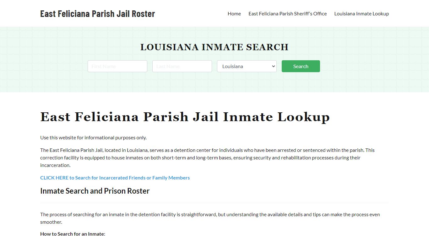 East Feliciana Parish Jail Roster Lookup, LA, Inmate Search